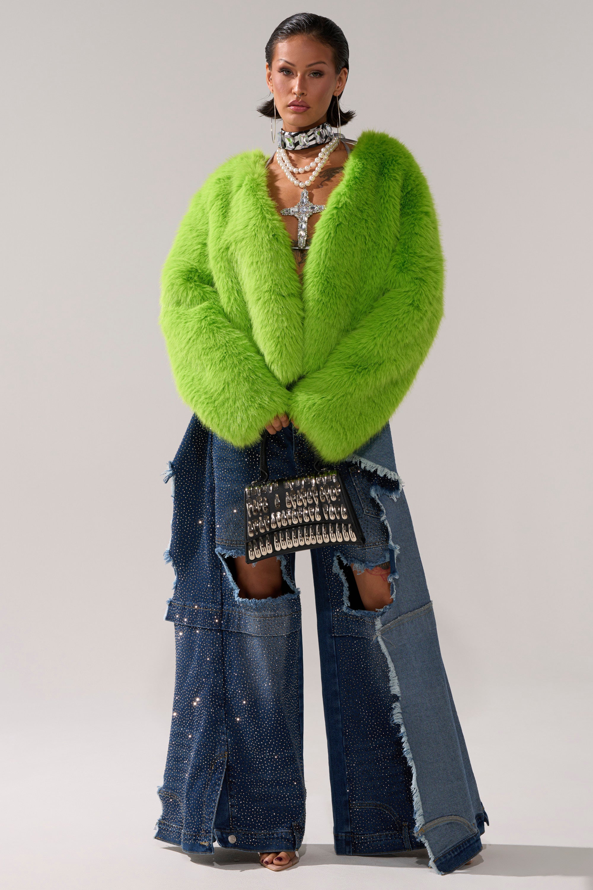 SLIME TIME FAUX FUR COAT IN LIME