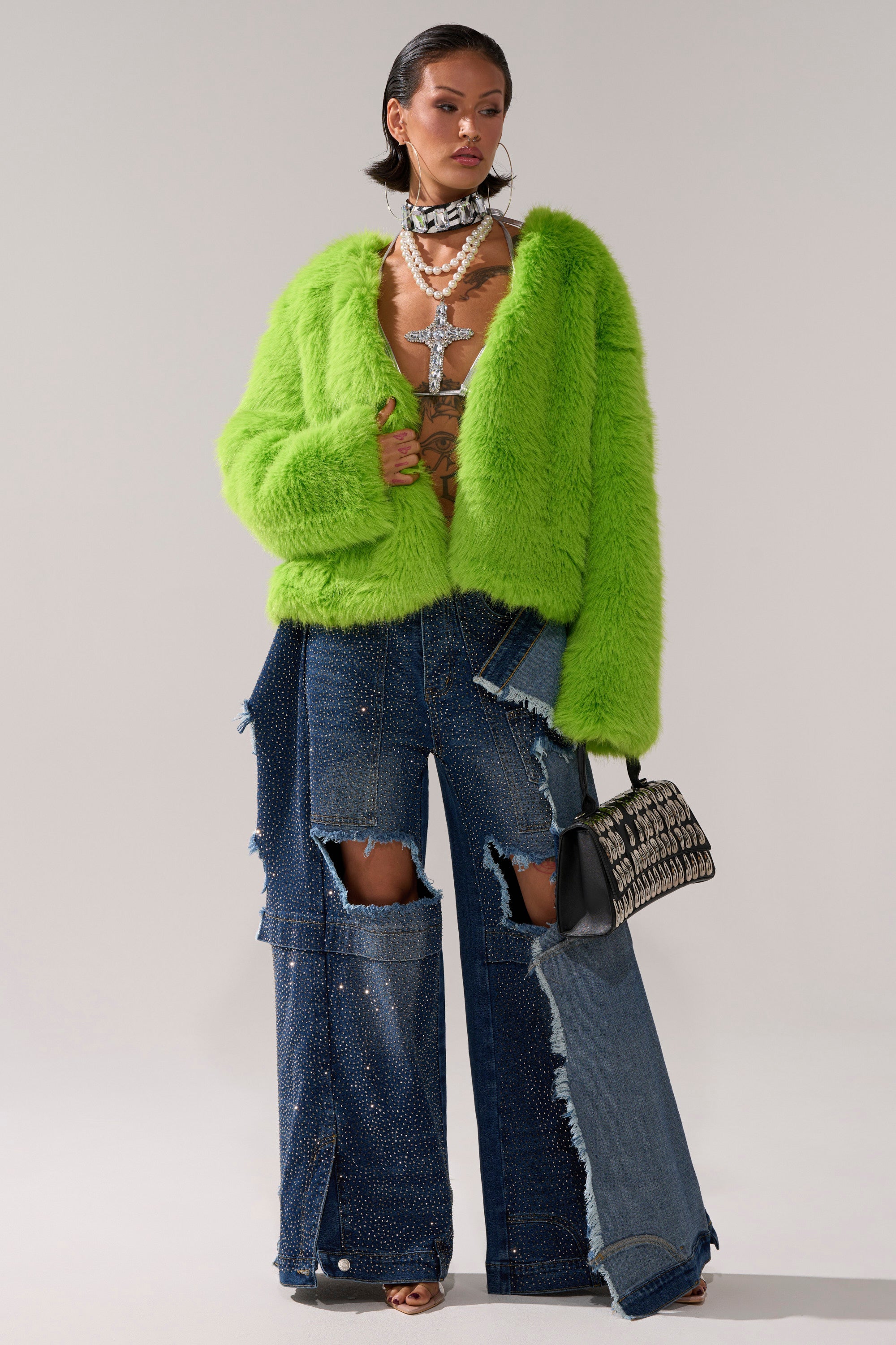 SLIME TIME FAUX FUR COAT IN LIME