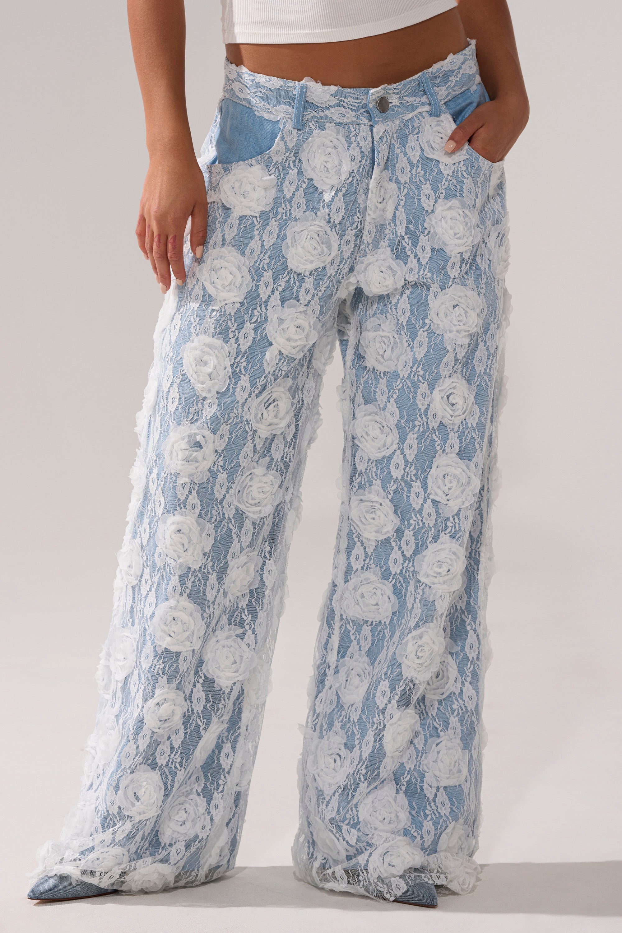 FOLLOW MY LEAD APPLIQUE WIDE LEG DENIM