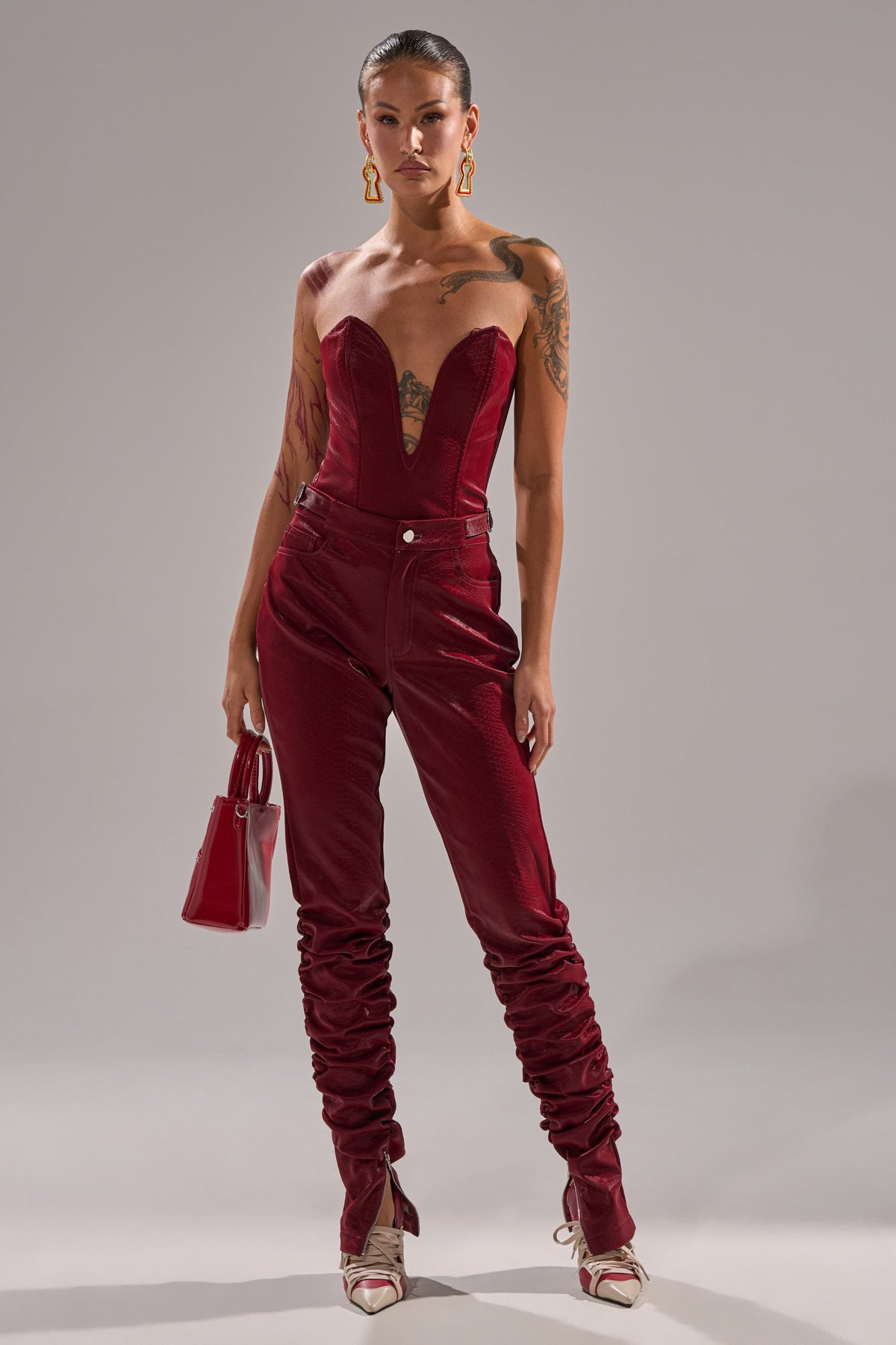 TOO HOT FOR YOU FAUX LEATHER RUCHED TROUSER