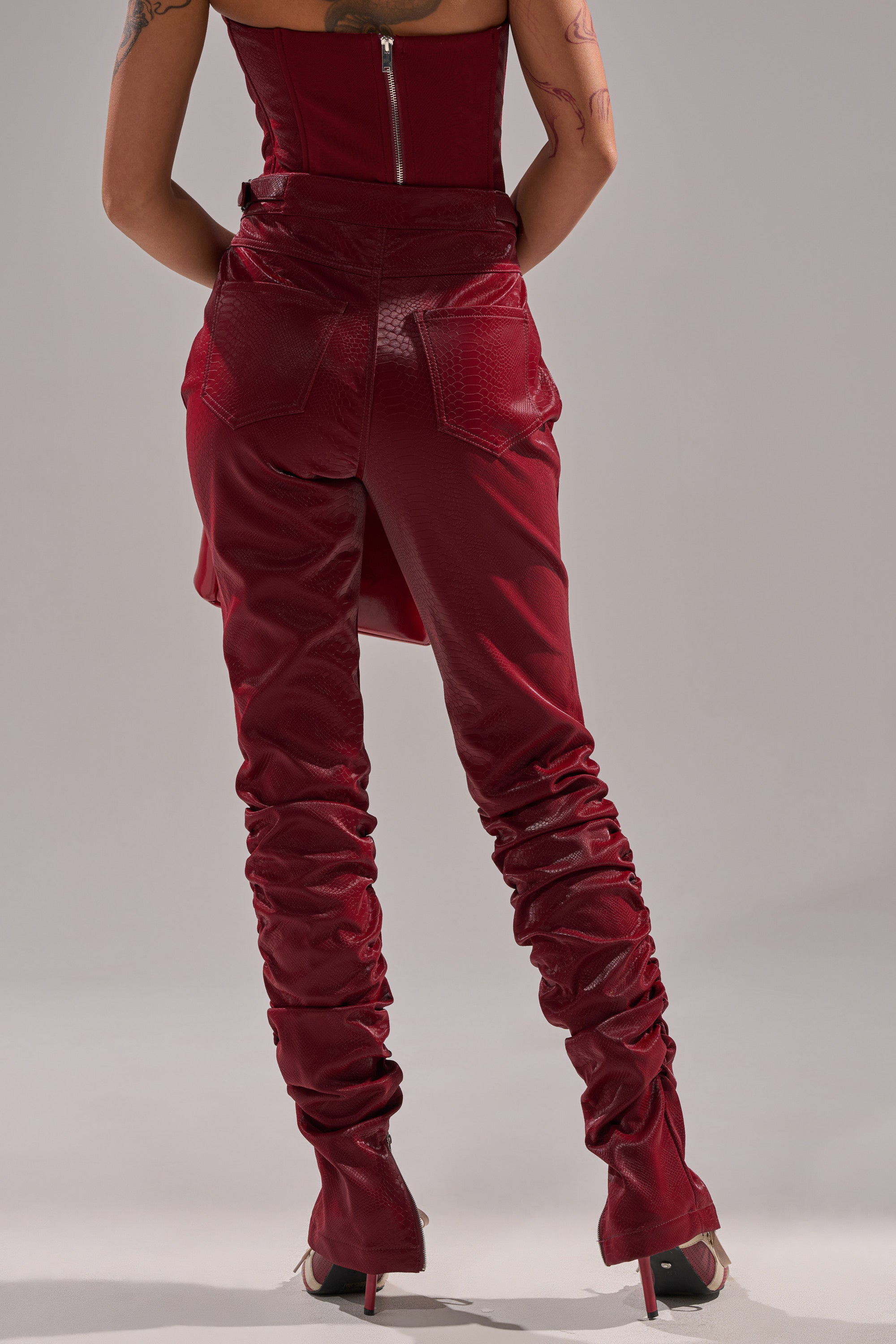 TOO HOT FOR YOU FAUX LEATHER RUCHED TROUSER