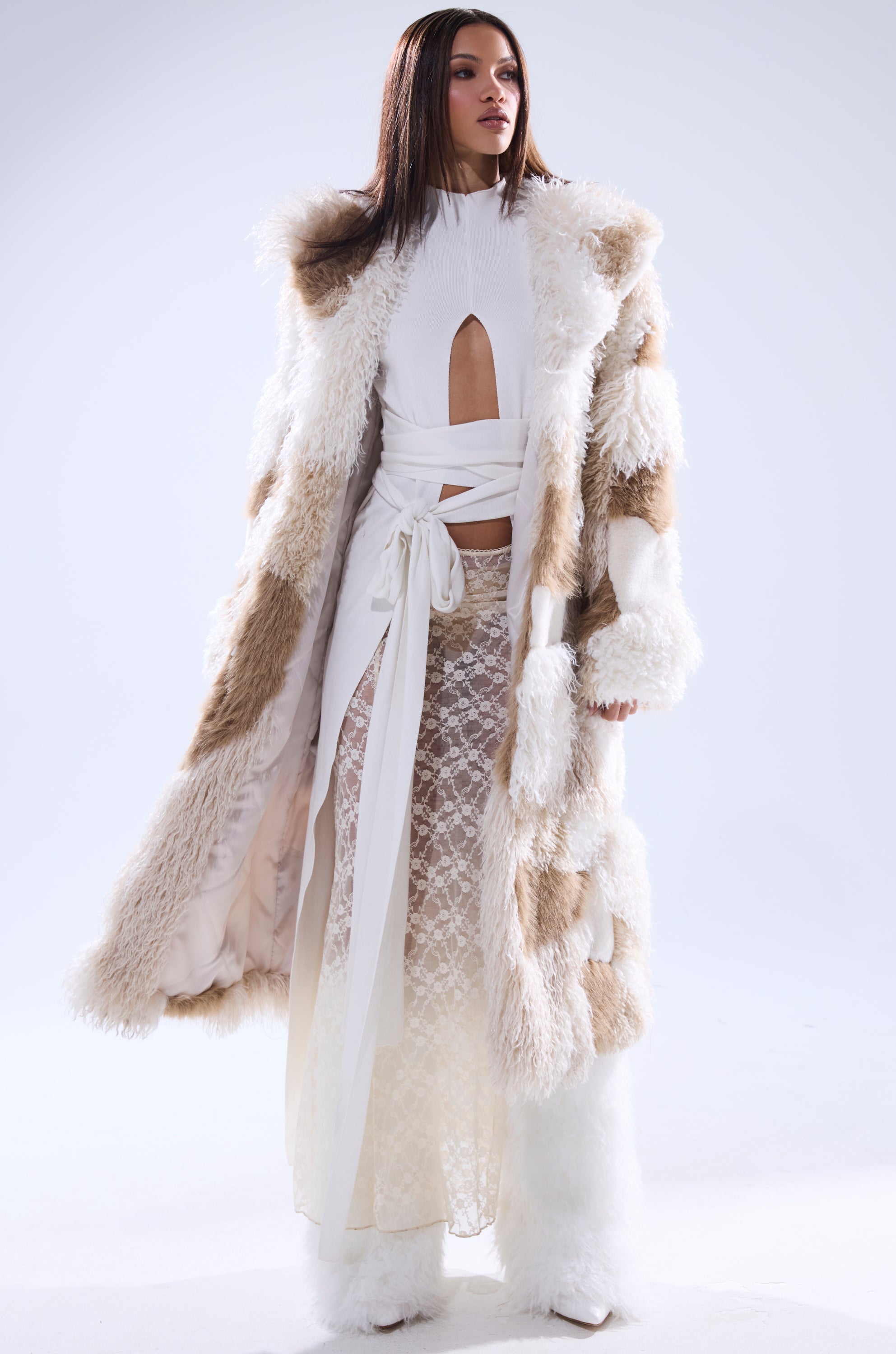 IN MY FEELS PATCHWORK FAUX FUR COAT