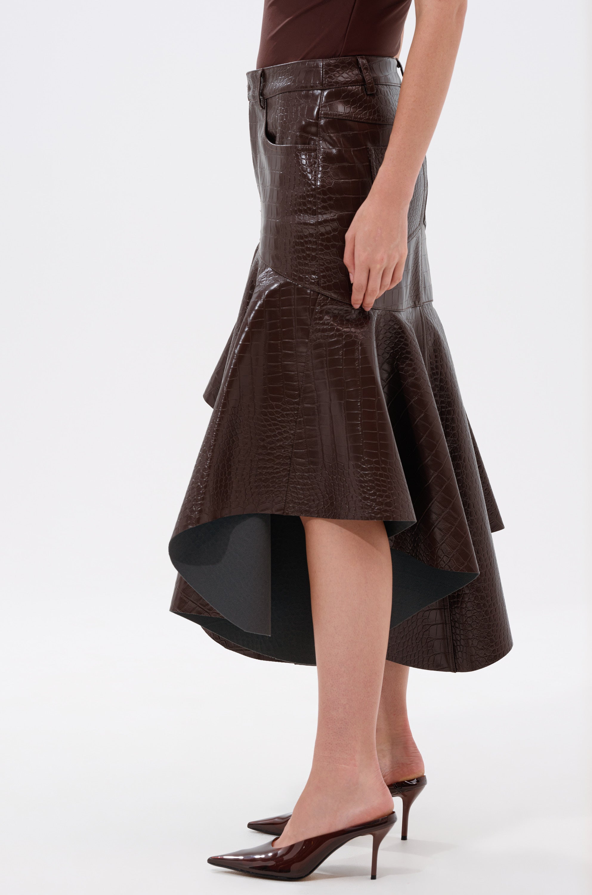 RELAX WITH ME CROCODILE MIDI SKIRT