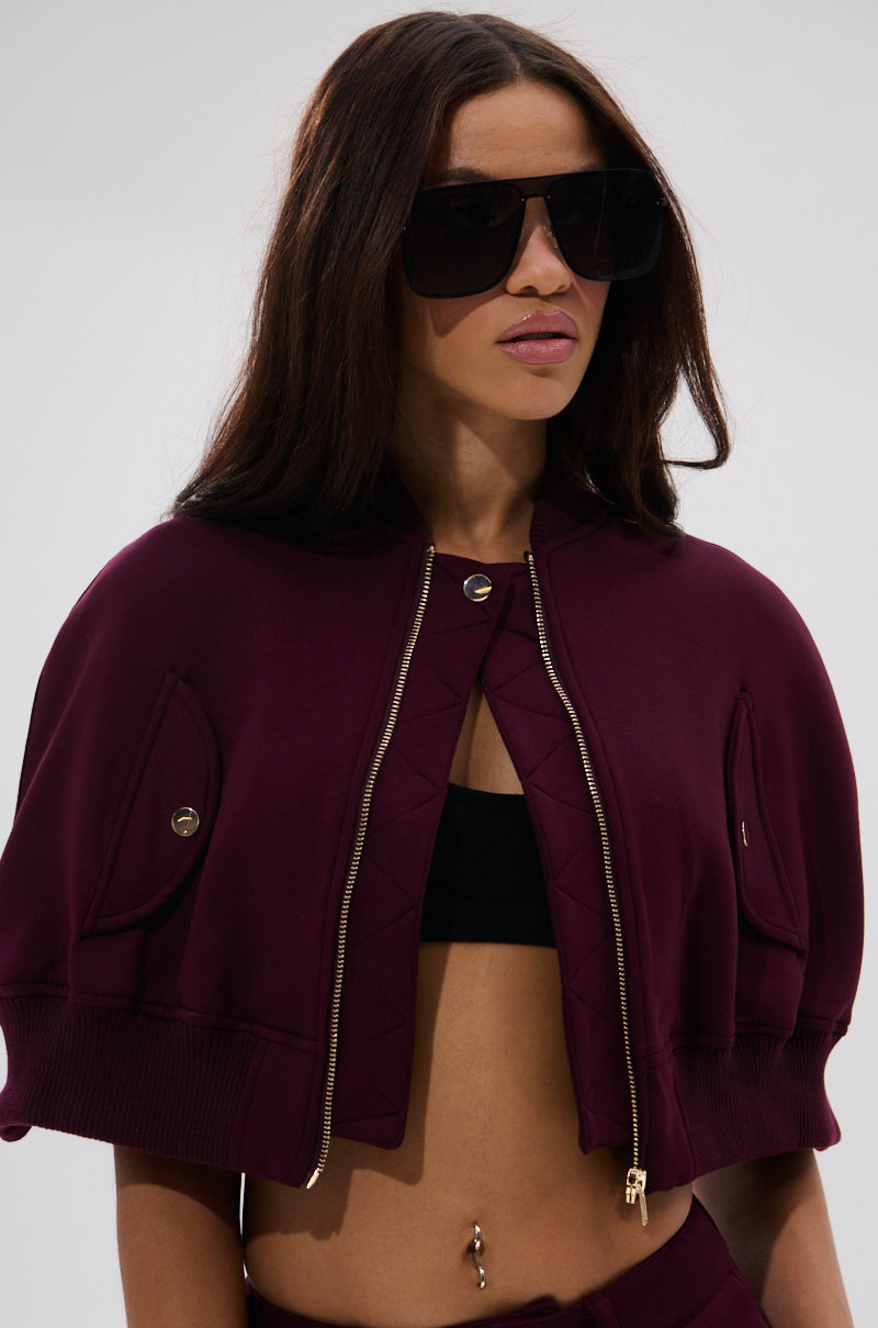 LYNX LAYERED BOMBER JACKET IN BURGUNDY