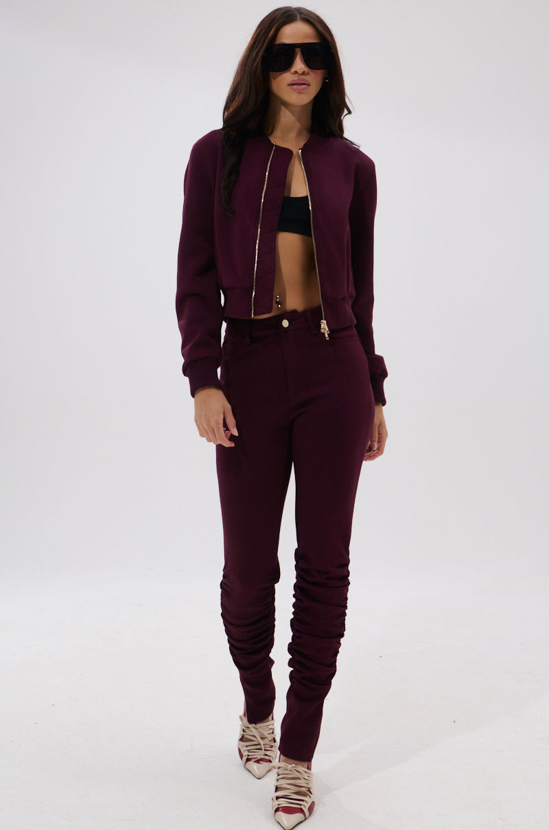 LYNX LAYERED BOMBER JACKET IN BURGUNDY