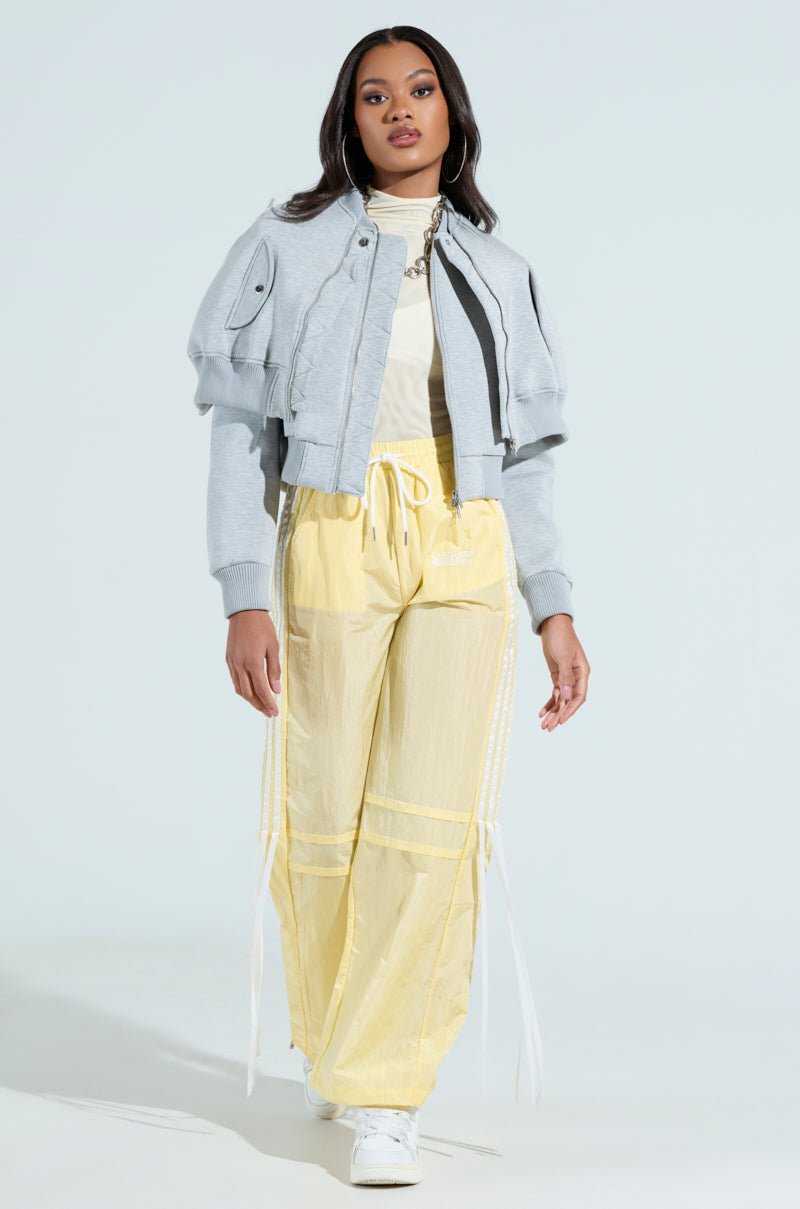 LYNX LAYERED BOMBER JACKET IN HEATHER GREY