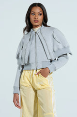 LYNX LAYERED BOMBER JACKET IN HEATHER GREY