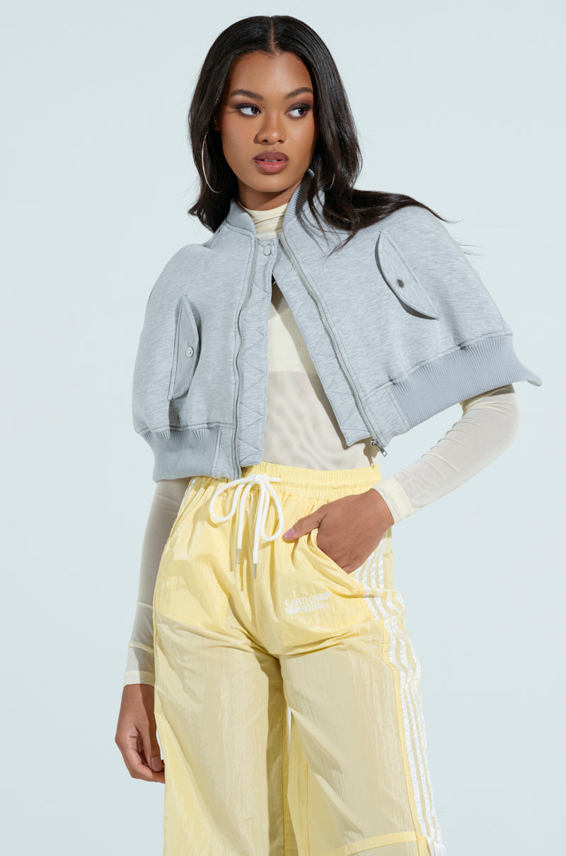 LYNX LAYERED BOMBER JACKET IN HEATHER GREY