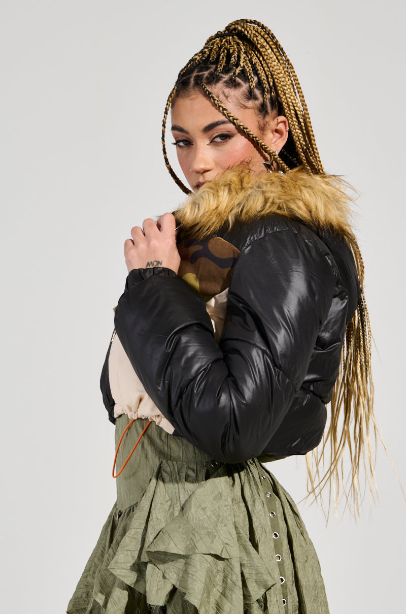 BENDITA CROPPED PATCHWORK PUFFER