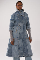 VORTEX DENIM TRENCH COAT IN BLUE
