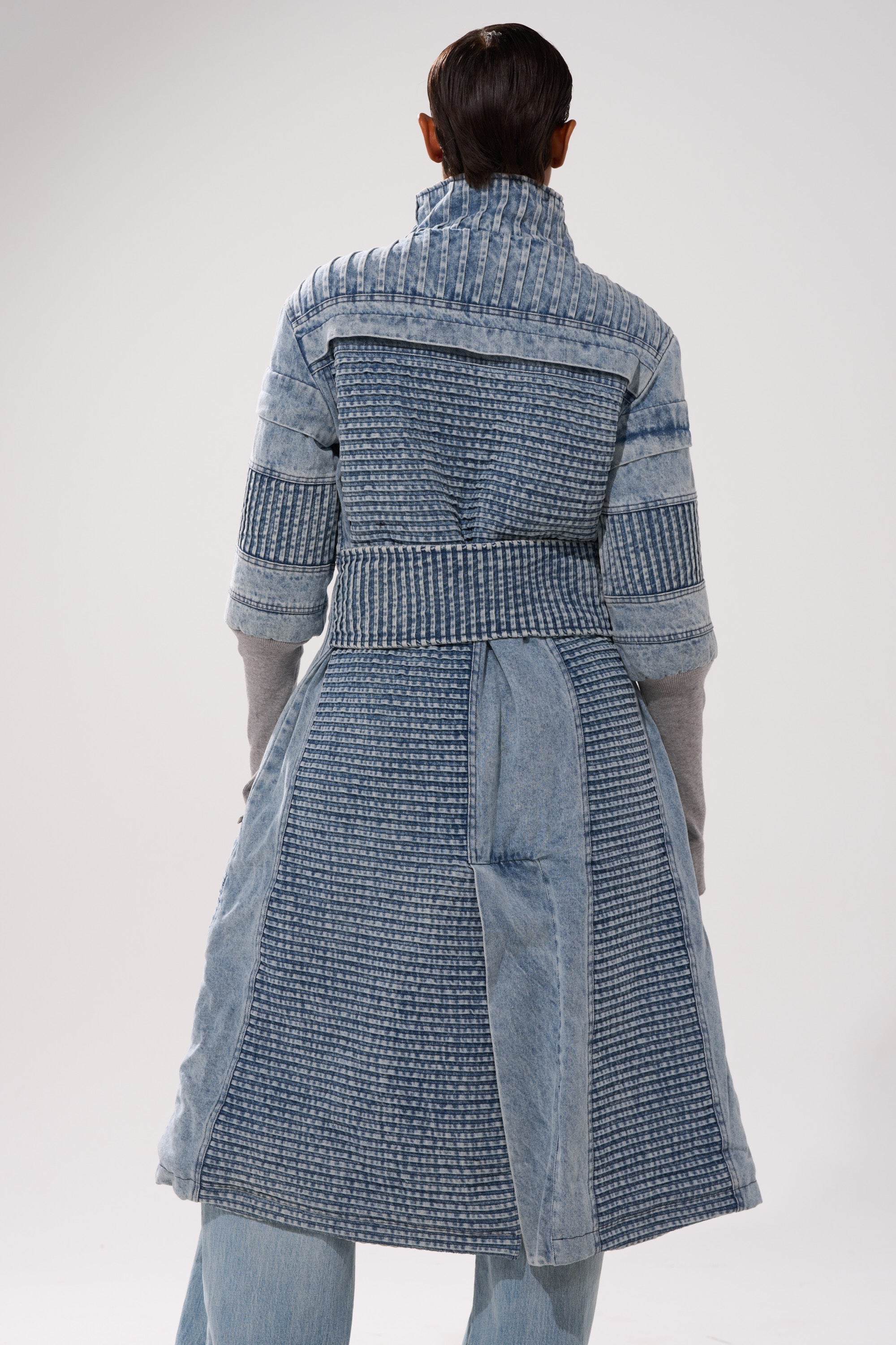 VORTEX DENIM TRENCH COAT IN BLUE