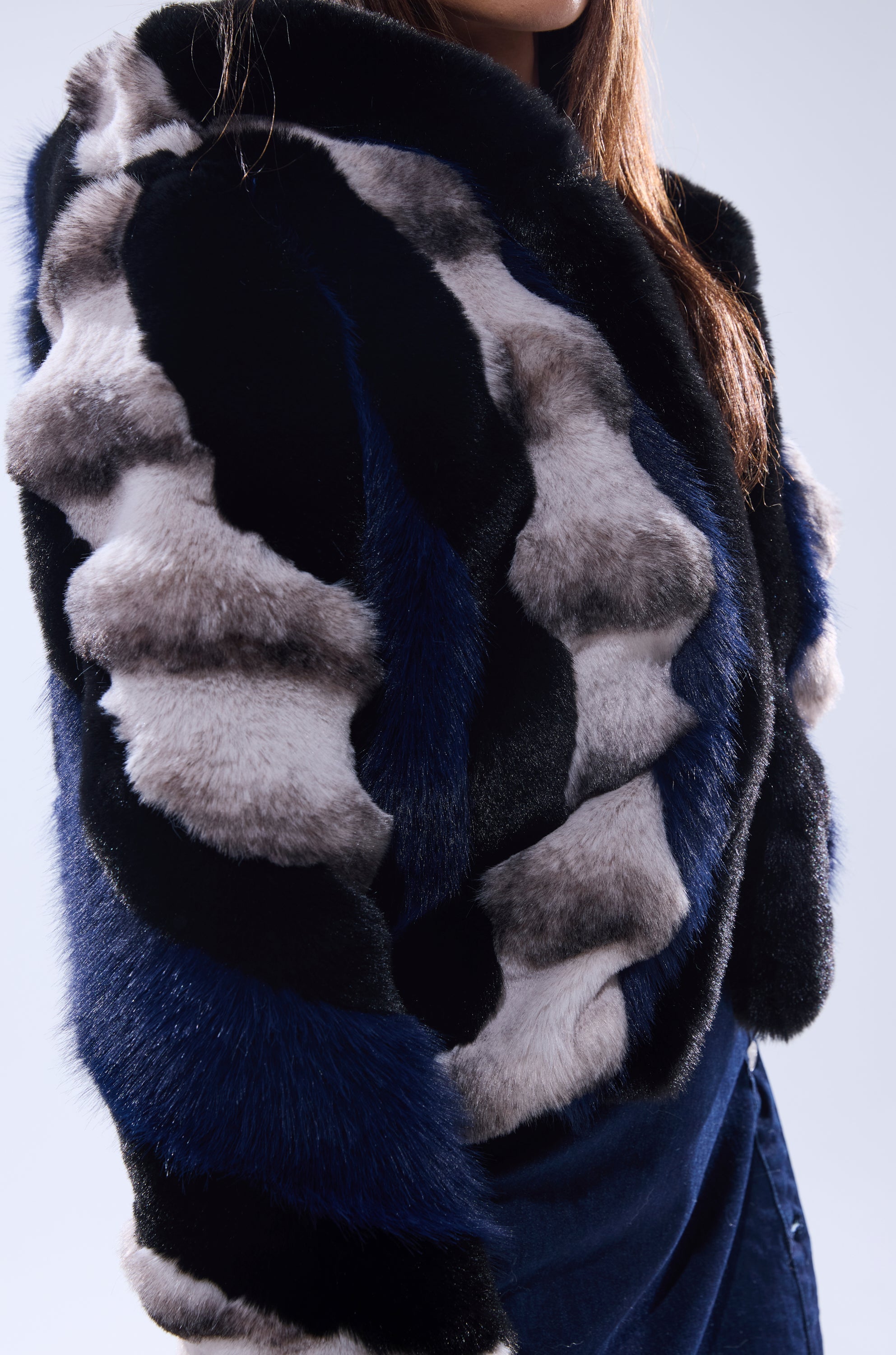 SUPERNOVA PANELED FAUX FUR IN BLUE MULTI