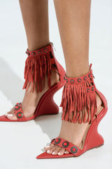 AZALEA WANG KALILA RED FRINGE SANDAL