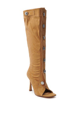 AZALEA WANG KAZUKI TAN SLOUCHY SUEDE OPEN TOE BOOT