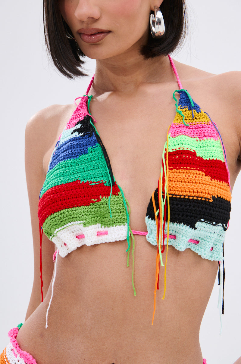 MULTI COLORED HEART CROCHET BRA TOP