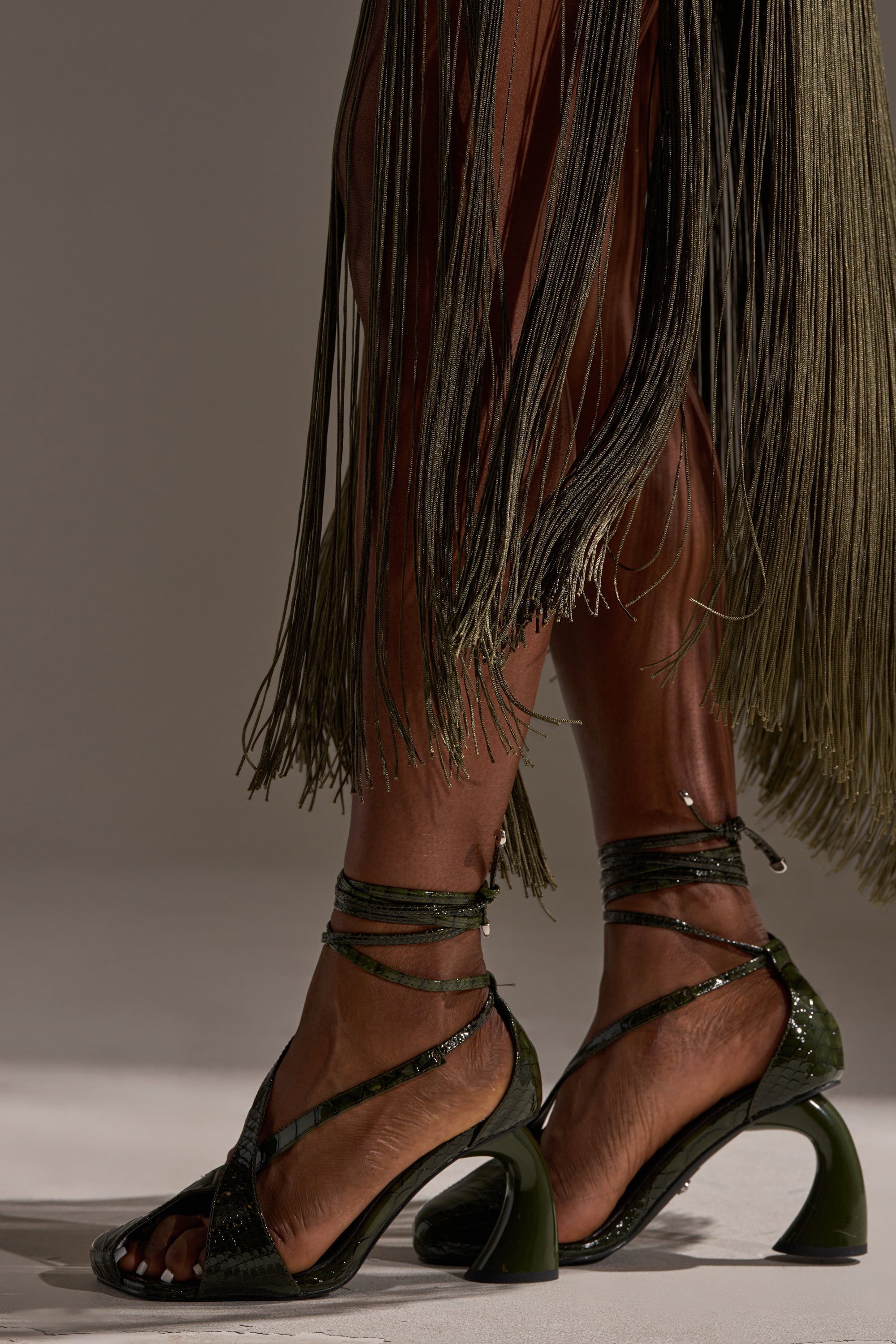 AZALEA WANG KELEDER OLIVE CROC PEEP TOE PUMP