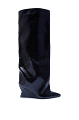 AZALEA WANG KENYA BLACK KNEE HIGH WEDGE BOOT