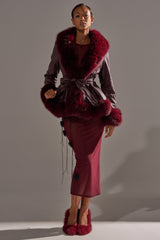 KENZY FUR TRIM MOTO IN BURGUNDY