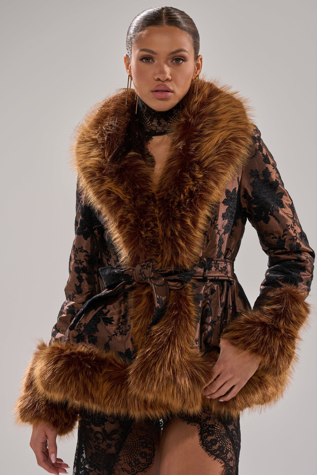 KENZY FUR TRIM MOTO IN JACQUARD
