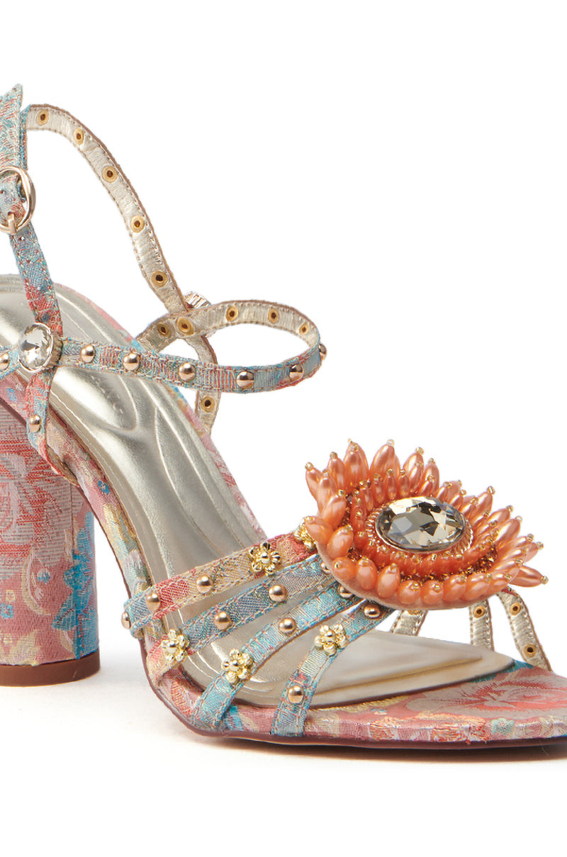 AZALEA WANG KOAN PINK BROCADE CHUNKY SANDAL