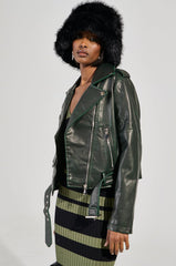 LOOKING FOR TROUBLE DISTRESSED MOTO IN GREEN