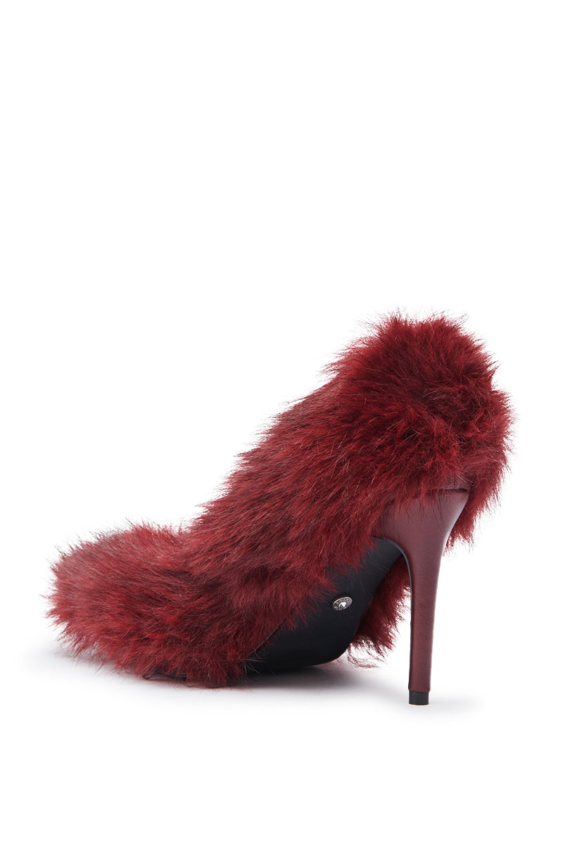AZALEA WANG KURT BURGUNDY FUR EMBELLISHED PUMP