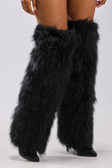 AZALEA WANG LANGLEYE BLACK THIGH HIGH FUR LUXE BOOT