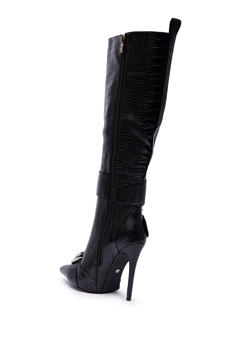 AZALEA WANG LAPIS BLACK SNAKE STILETTO BOOT