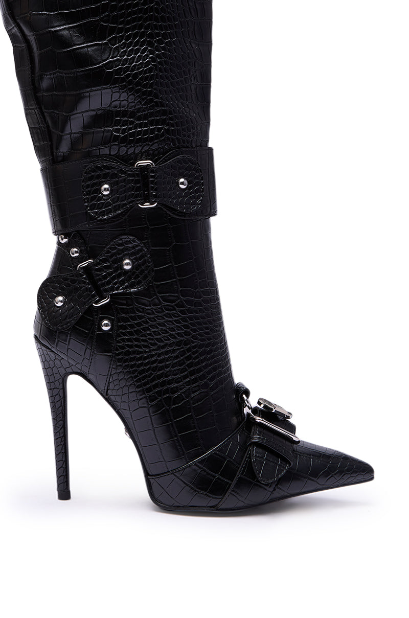 AZALEA WANG LAPIS BLACK SNAKE STILETTO BOOT