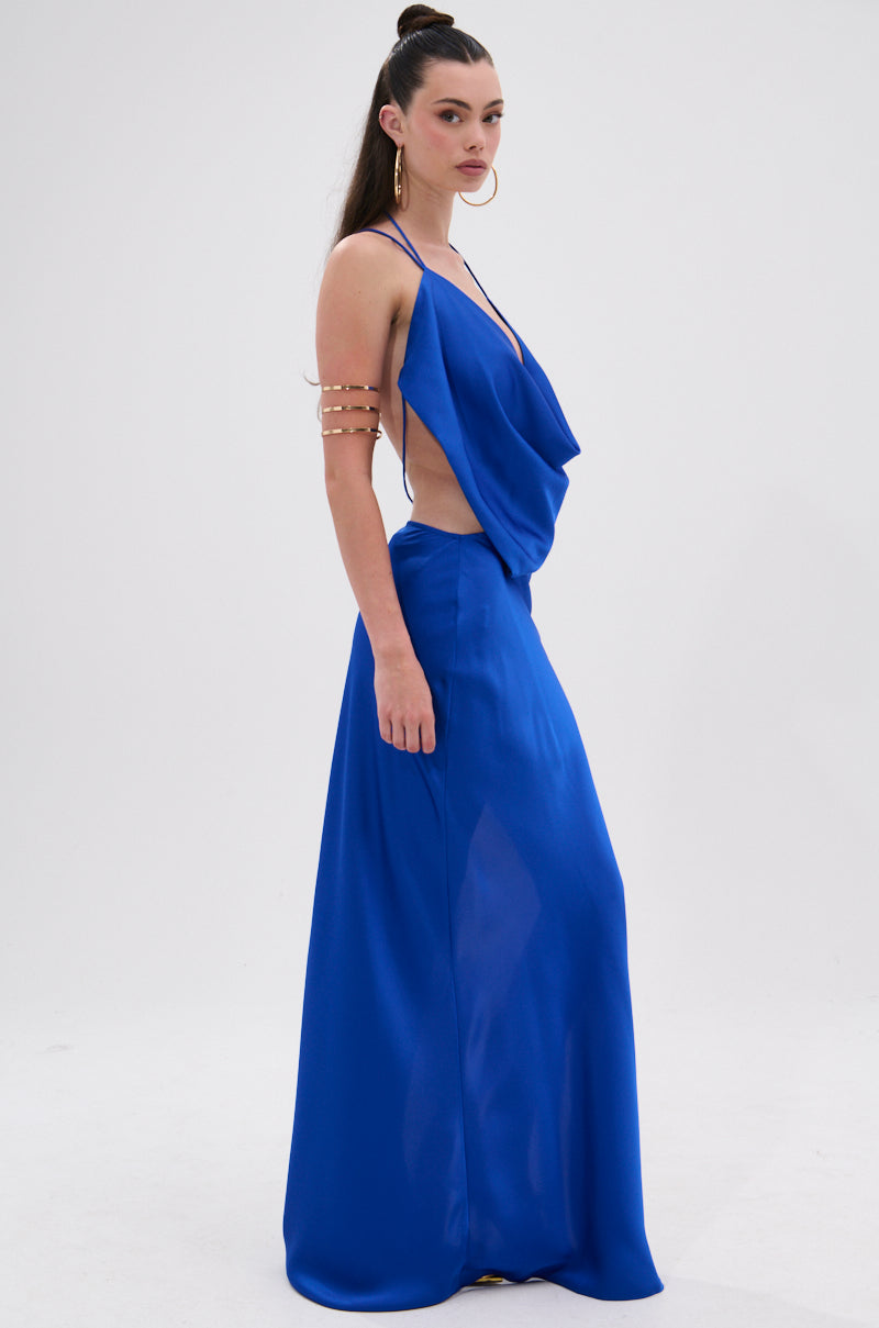 RAYNA SATIN MAXI DRESS IN COBALT BLUE
