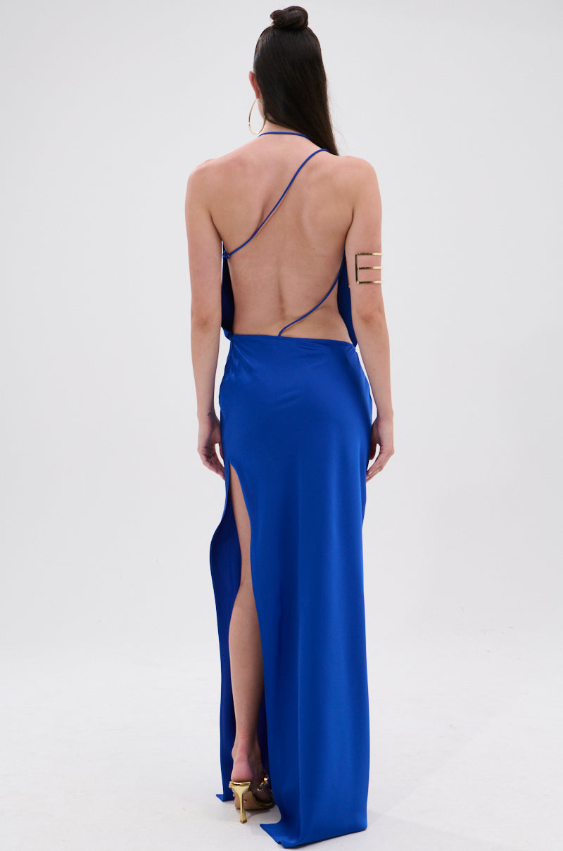 RAYNA SATIN MAXI DRESS IN COBALT BLUE