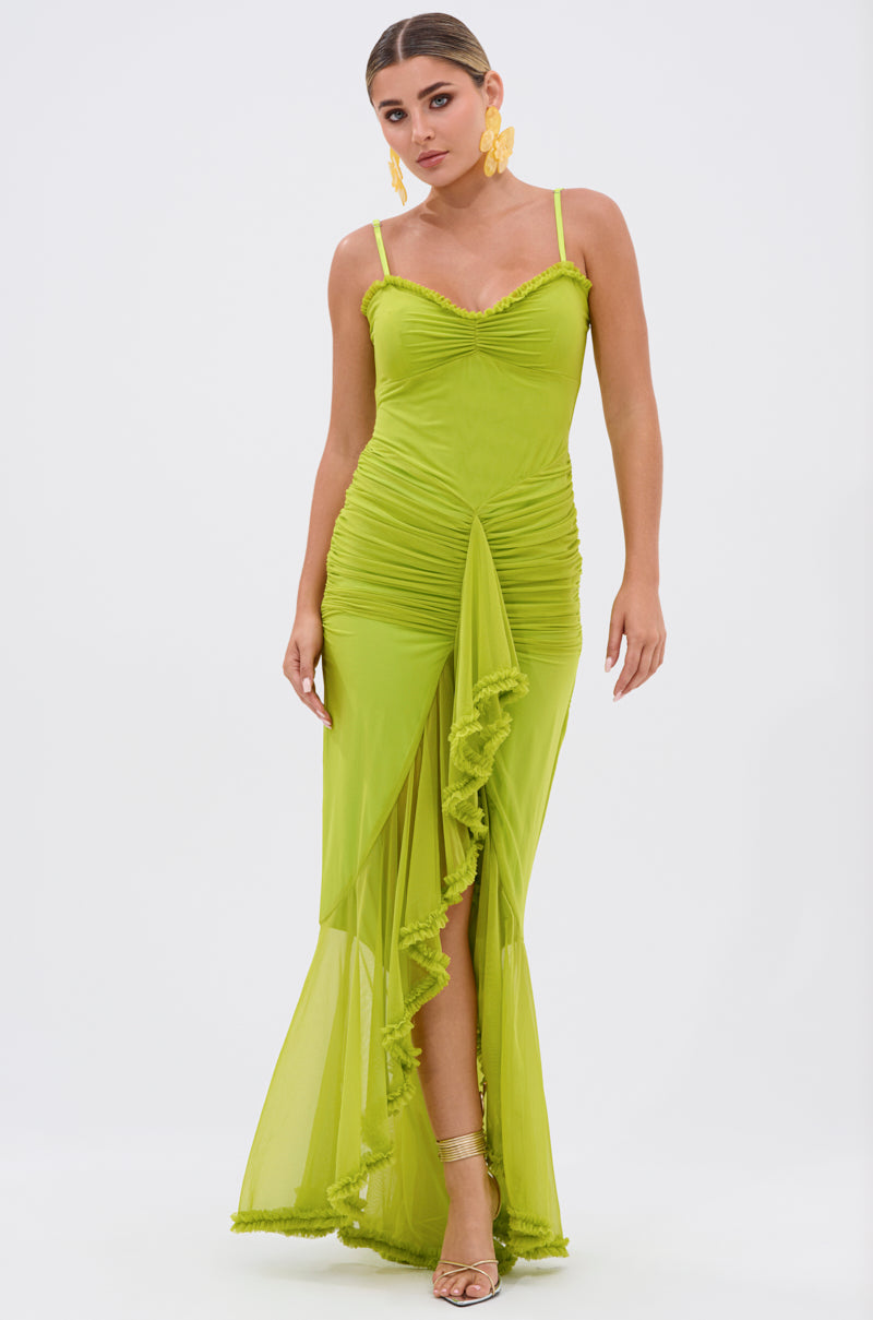 TATI RUFFLE MAXI DRESS IN LIME