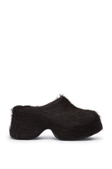 AZALEA WANG LEESHA CHOCOLATE PONY HAIR CLOG