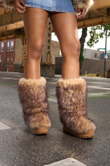 AZALEA WANG LEOPOLD BROWN MULTI FLAT FUR BOOT