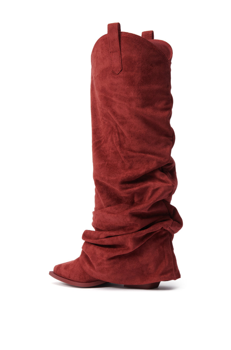 AZALEA WANG LETTICE BURGUNDY FAUX SUEDE WESTERN BOOT