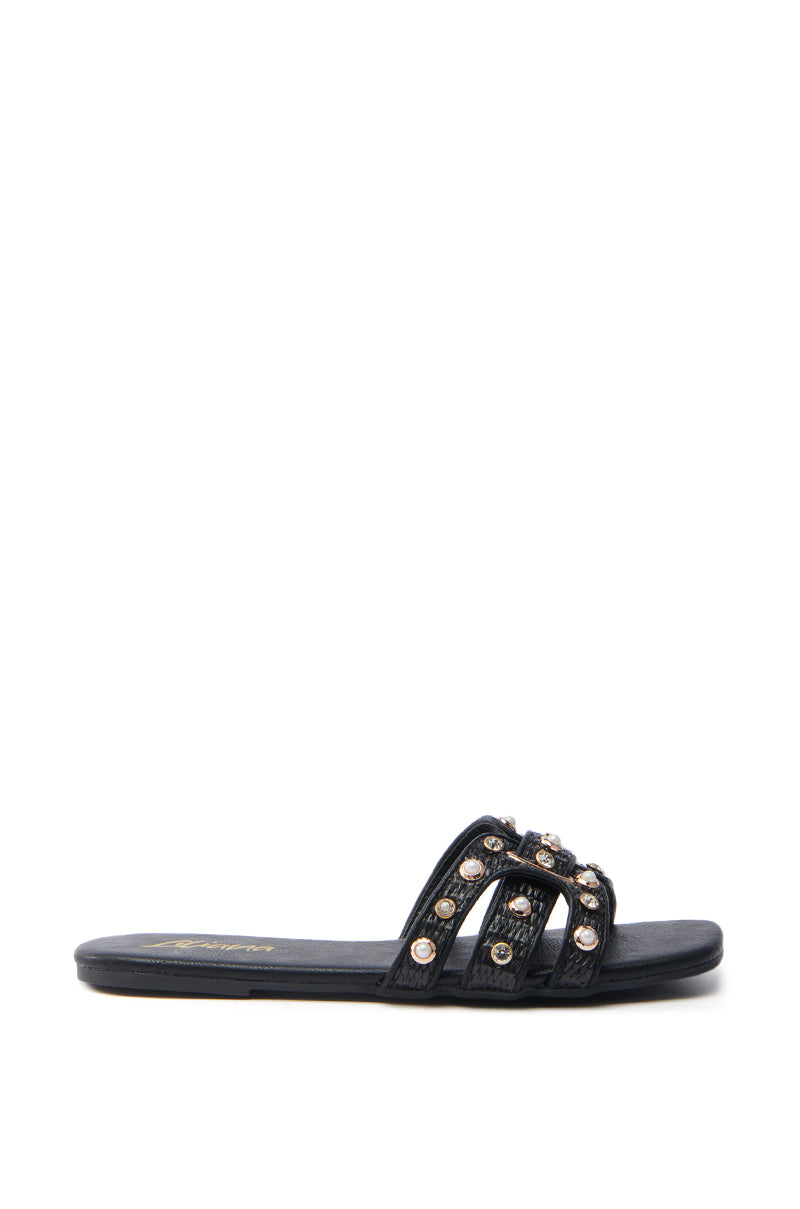LISA BLACK EMBELLISHED SLIP ON SANDAL
