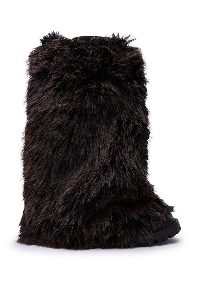AZALEA WANG LISBOA BROWN FUR FOLD OVER BOOT