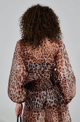 CHEETAH GIRL TIE FRONT BLOUSE