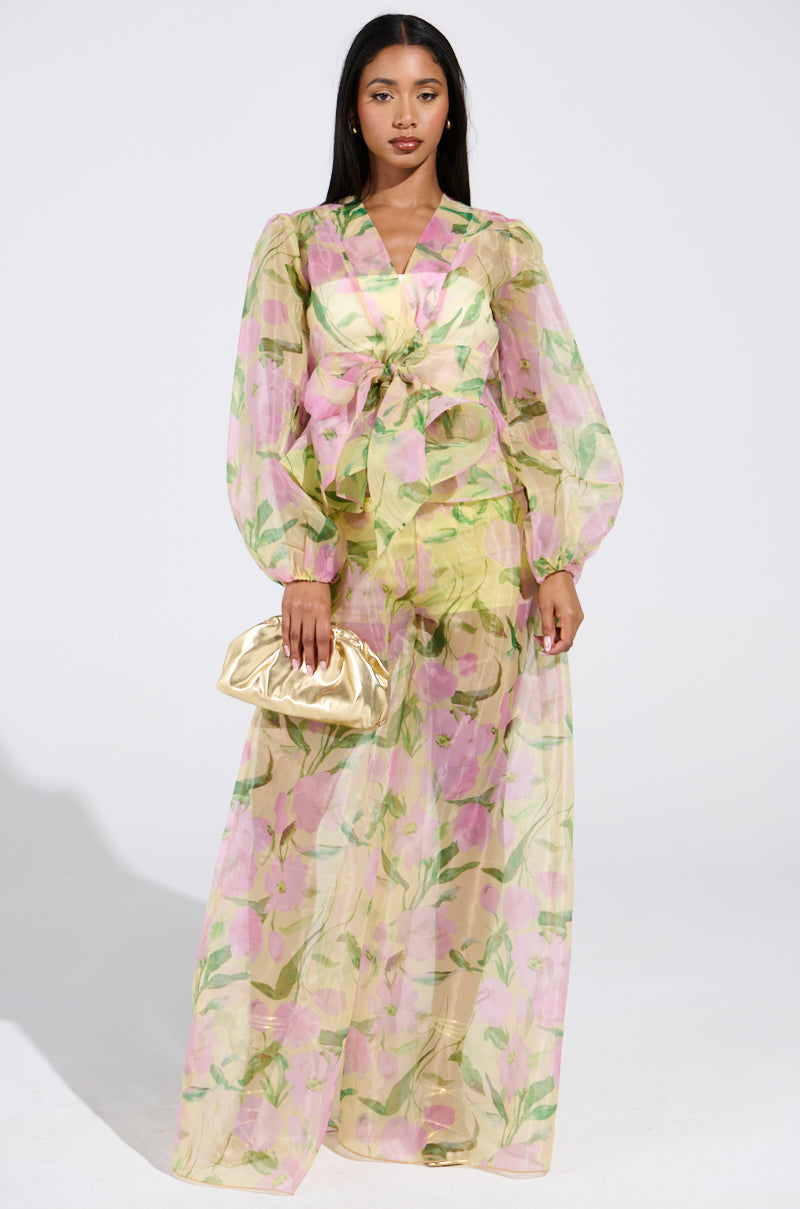 FLOWER POWER CHIFFON TIE-FRONT BLOUSE