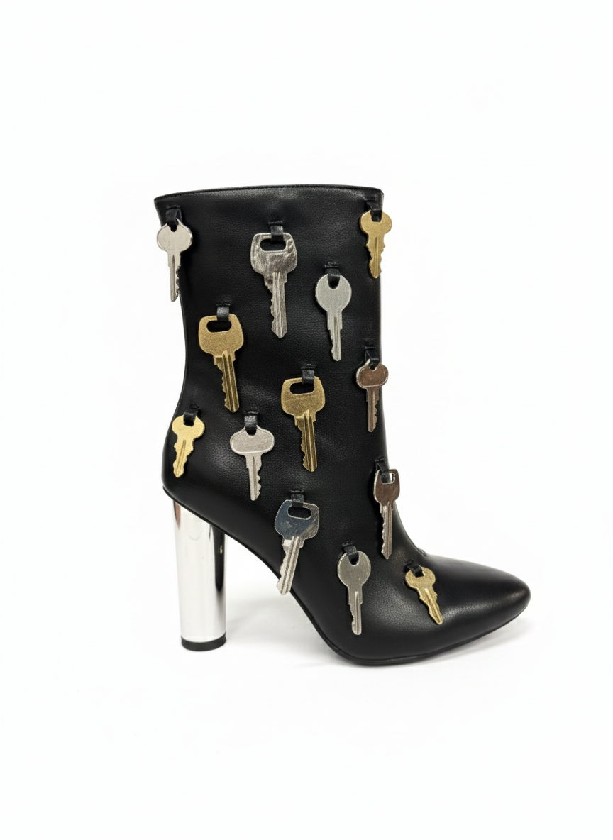 AZALEA WANG LOCKLAN BLACK KEY EMBELLISHED CHUNKY BOOTIE