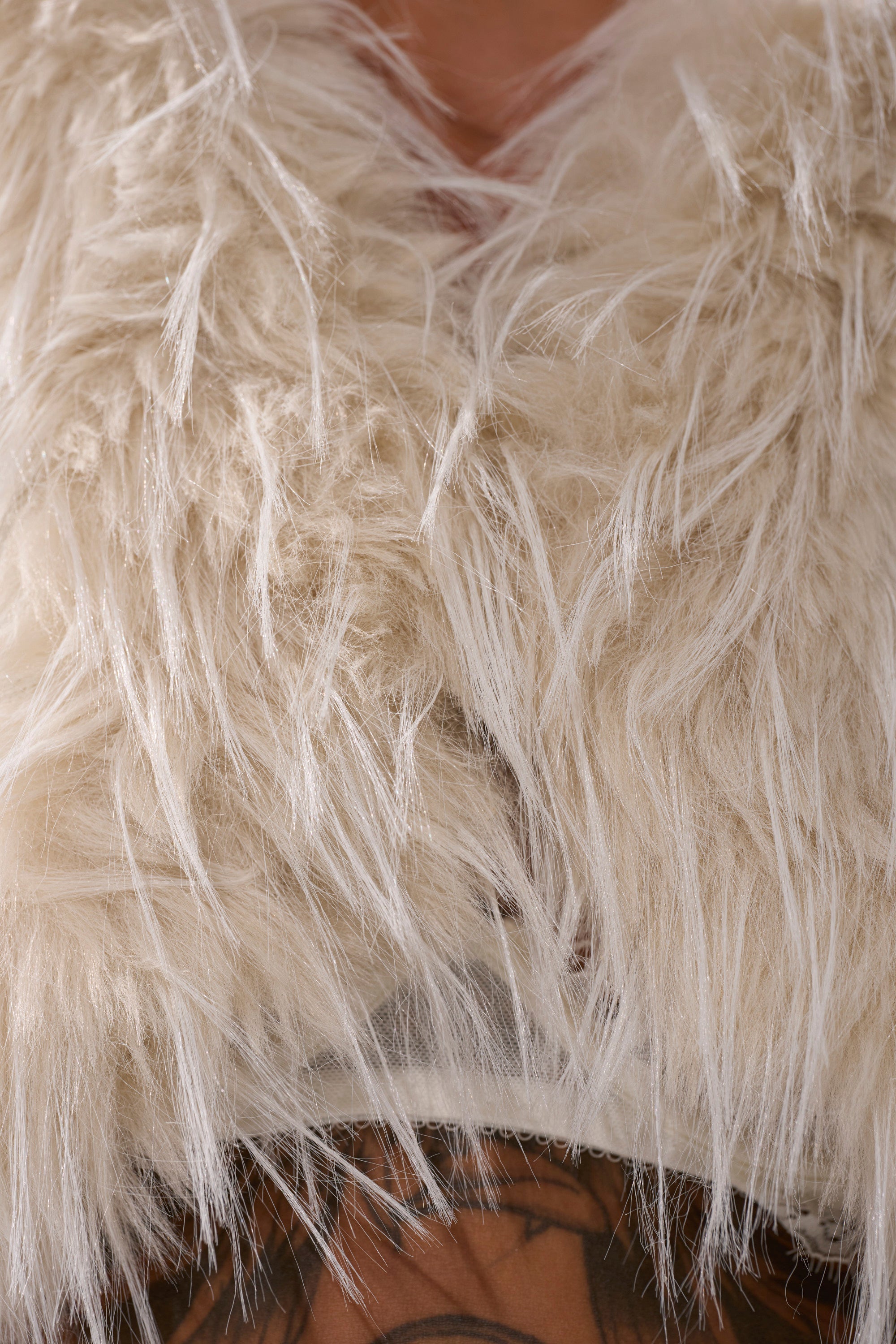 LOVERGIRL ULTRA CROP FUR TRIM MOTO IN IVORY