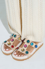 AZALEA WANG LUCIENA BEIGE RHINESTONE AND SHERPA SANDAL