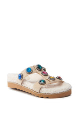 AZALEA WANG LUCIENA BEIGE RHINESTONE AND SHERPA SANDAL