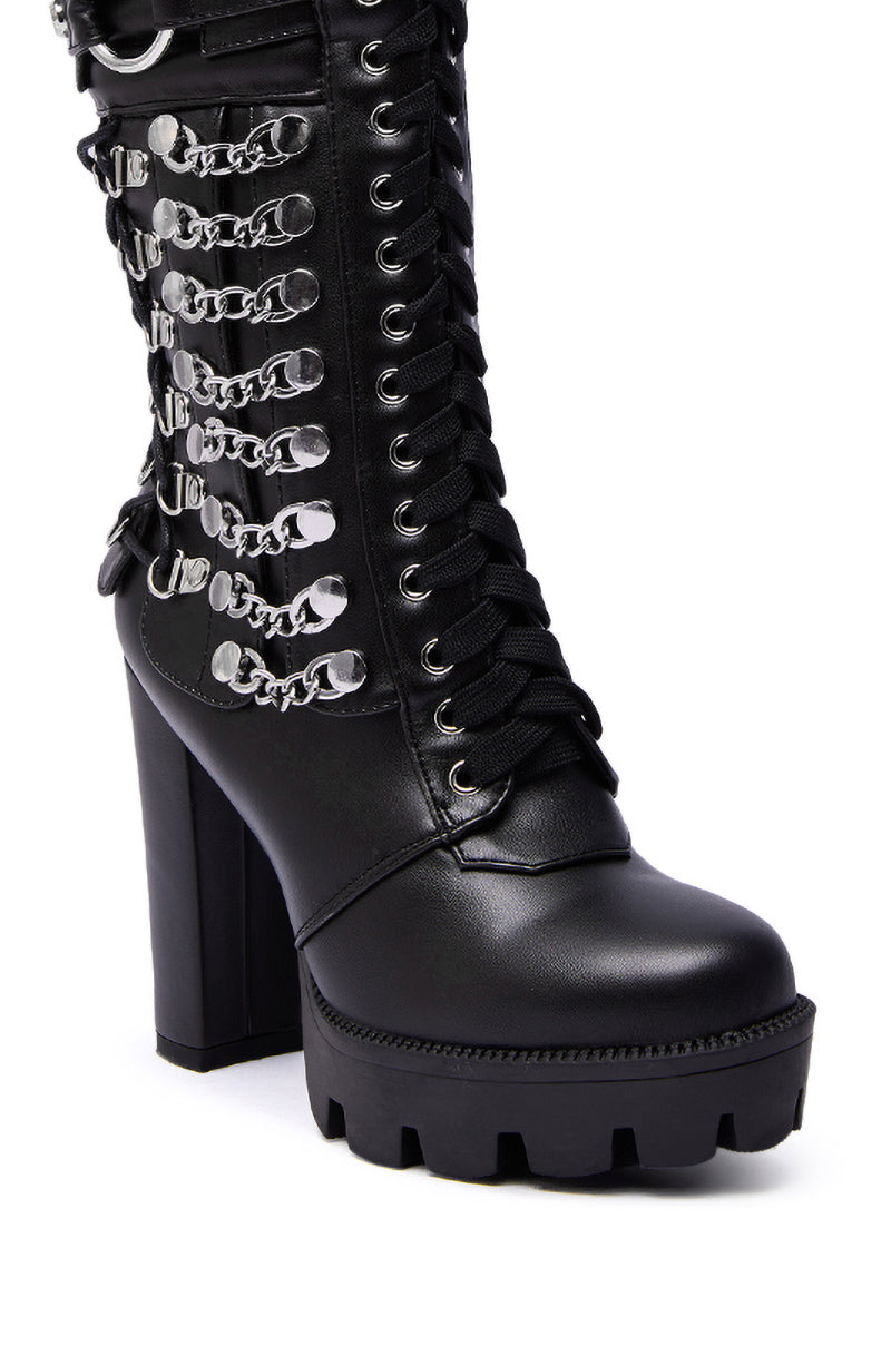 AZALEA WANG LUUK BLACK METAL HARDWARE EMBELLISHED CHUNKY BOOTIE