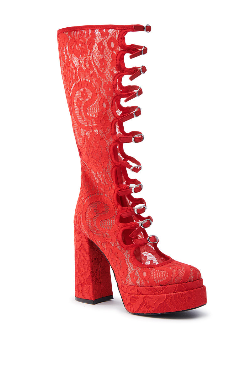 AZALEA WANG MARRIGOLD BOOT IN RED LACE