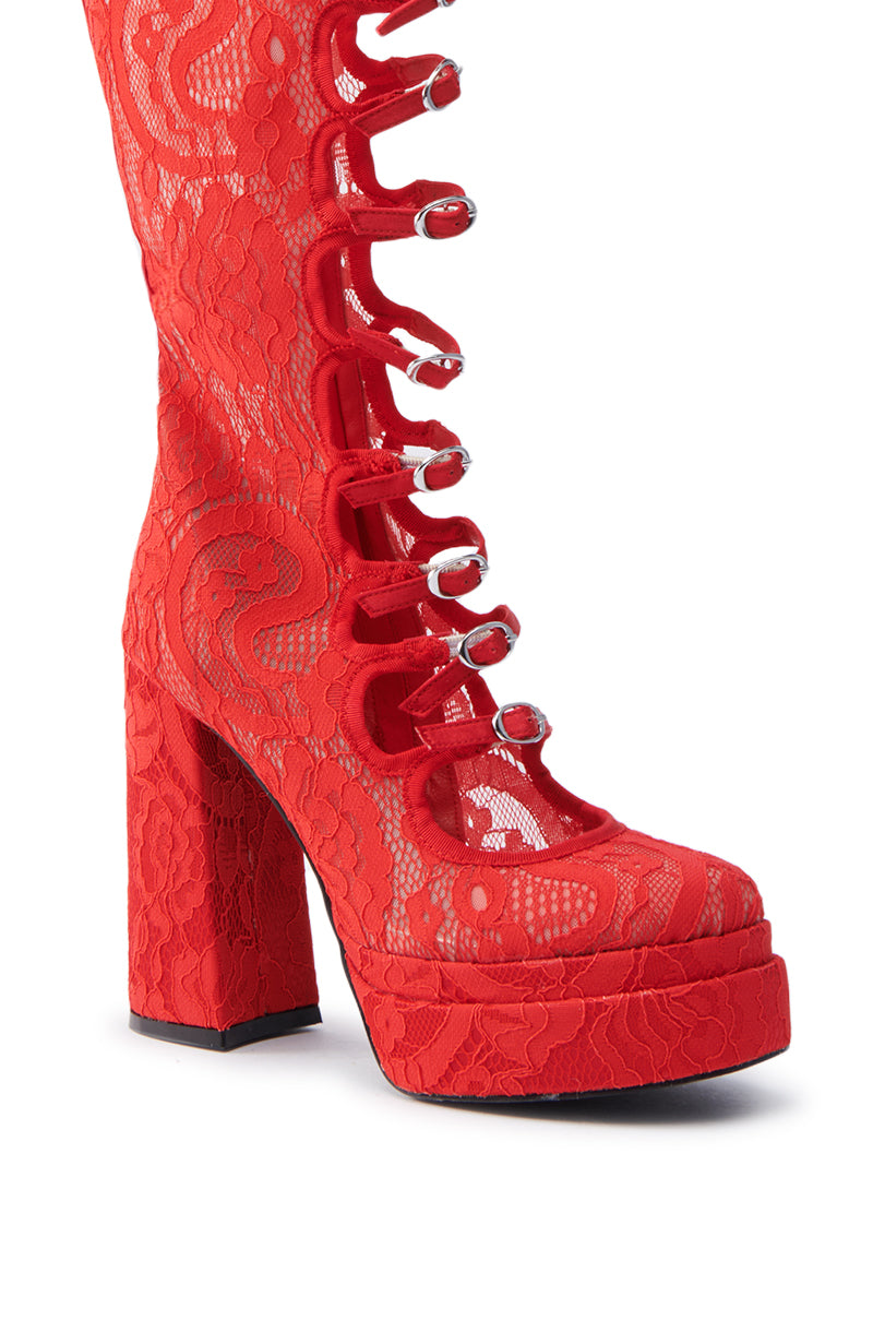 AZALEA WANG MARRIGOLD BOOT IN RED LACE