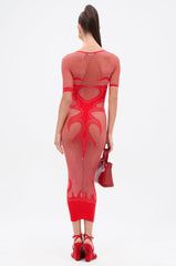 SEXY AS HELL MESH MIDI DRESS IN RED