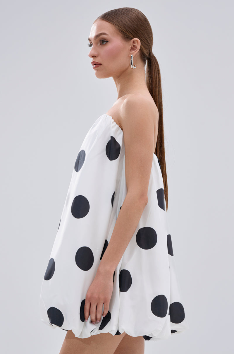 ON THE DOT SATIN BUBBLE MINI DRESS