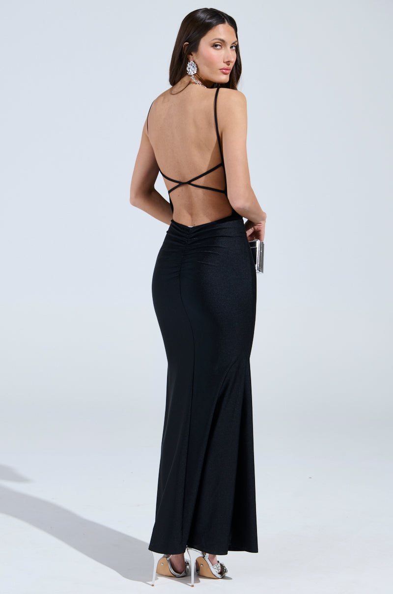 LADY OF THE NIGHT COWL NECK MAXI DRESS IN BLACK