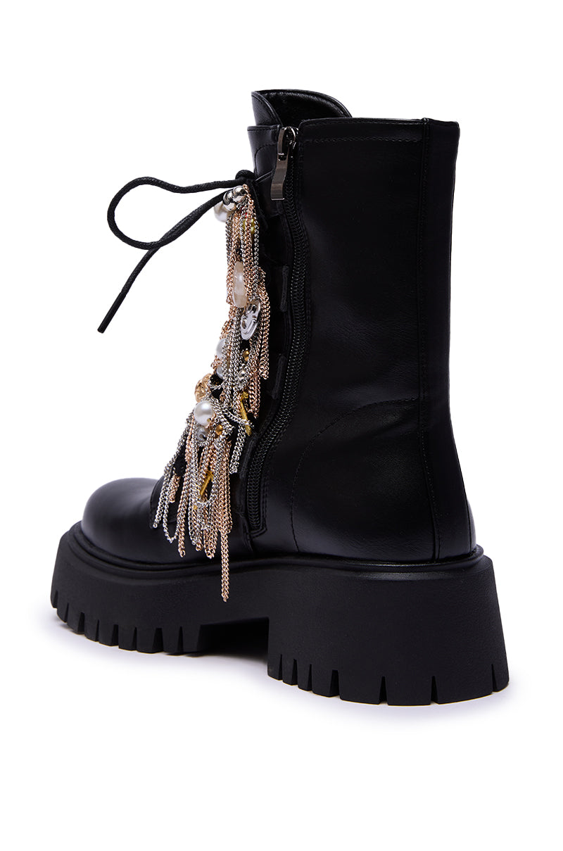 AZALEA WANG MEGUMI BLACK METAL HARDWARE COMBAT BOOTIE